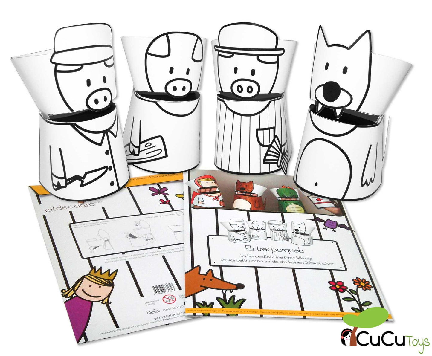 Recycled cardboard puppets, The 3 Little Pigs design
