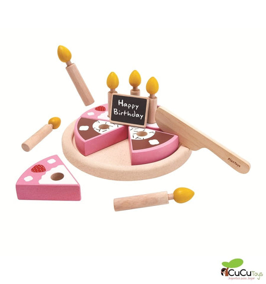 Bolo de aniversário, brinquedo de madeira