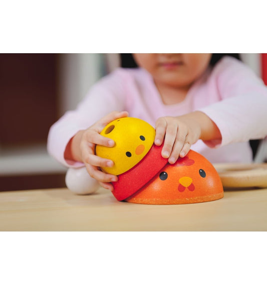 wooden stacking toy, chick design