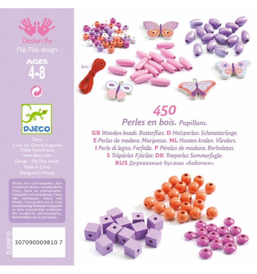 450 contas de madeira - Borboletas