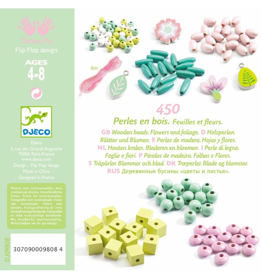 450 contas de madeira - Folhas e flores