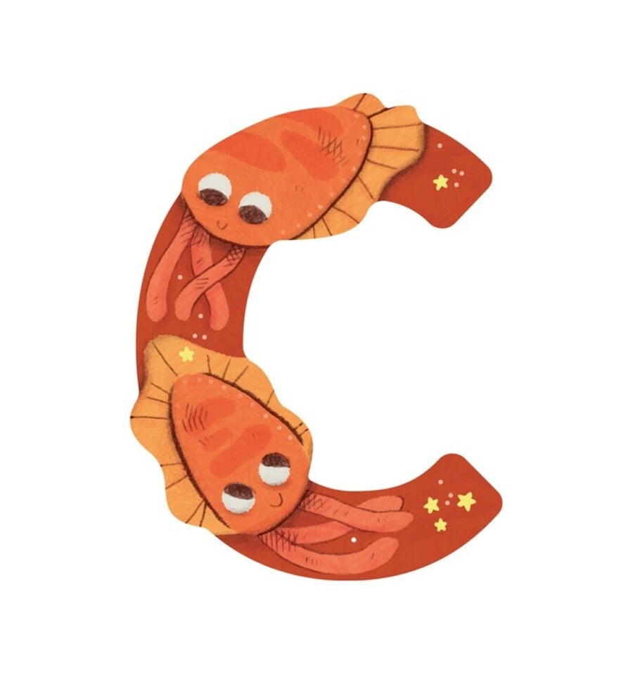 Orange wooden letter C