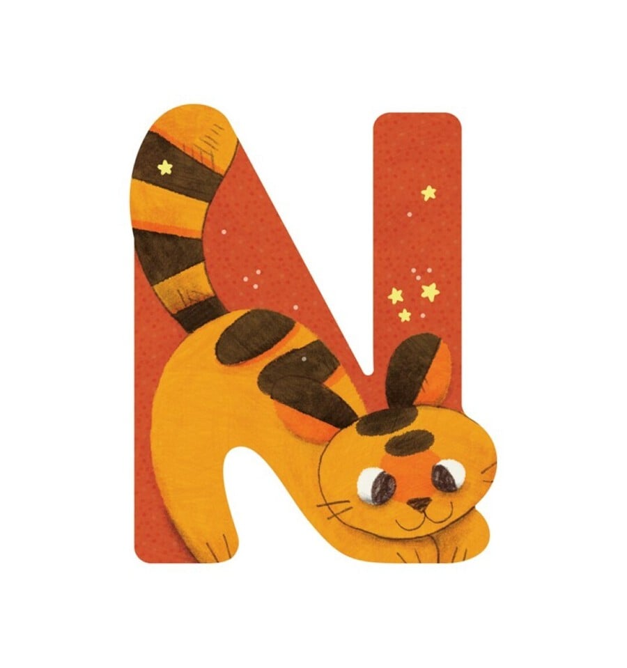 Orange wooden letter N