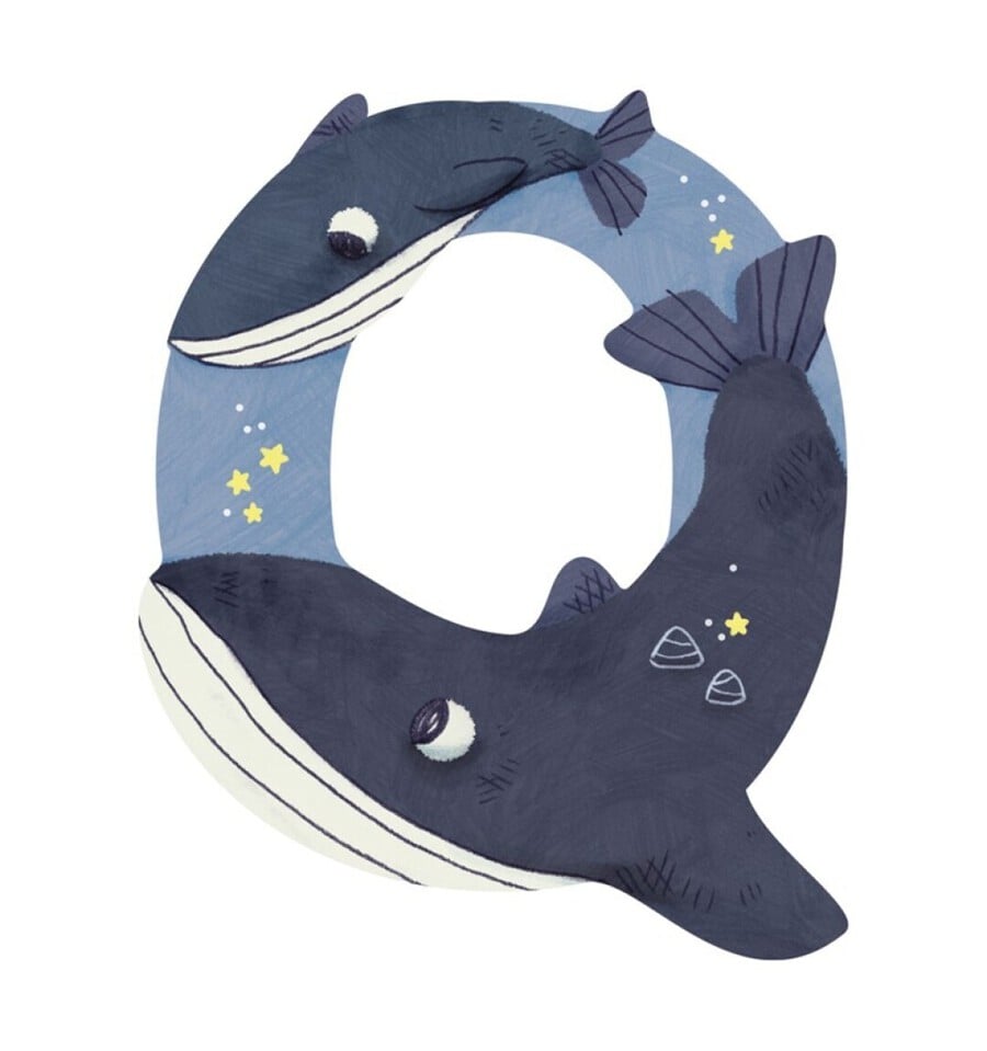 Blue wooden letter Q