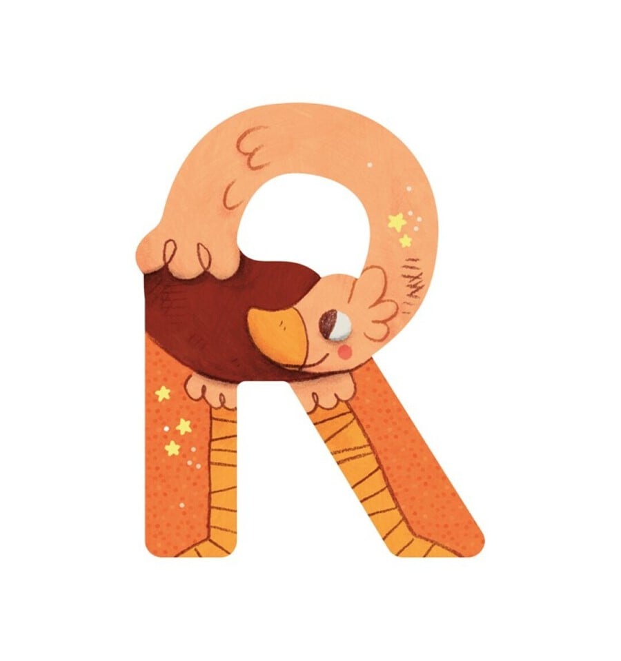Letra de madera R naranja