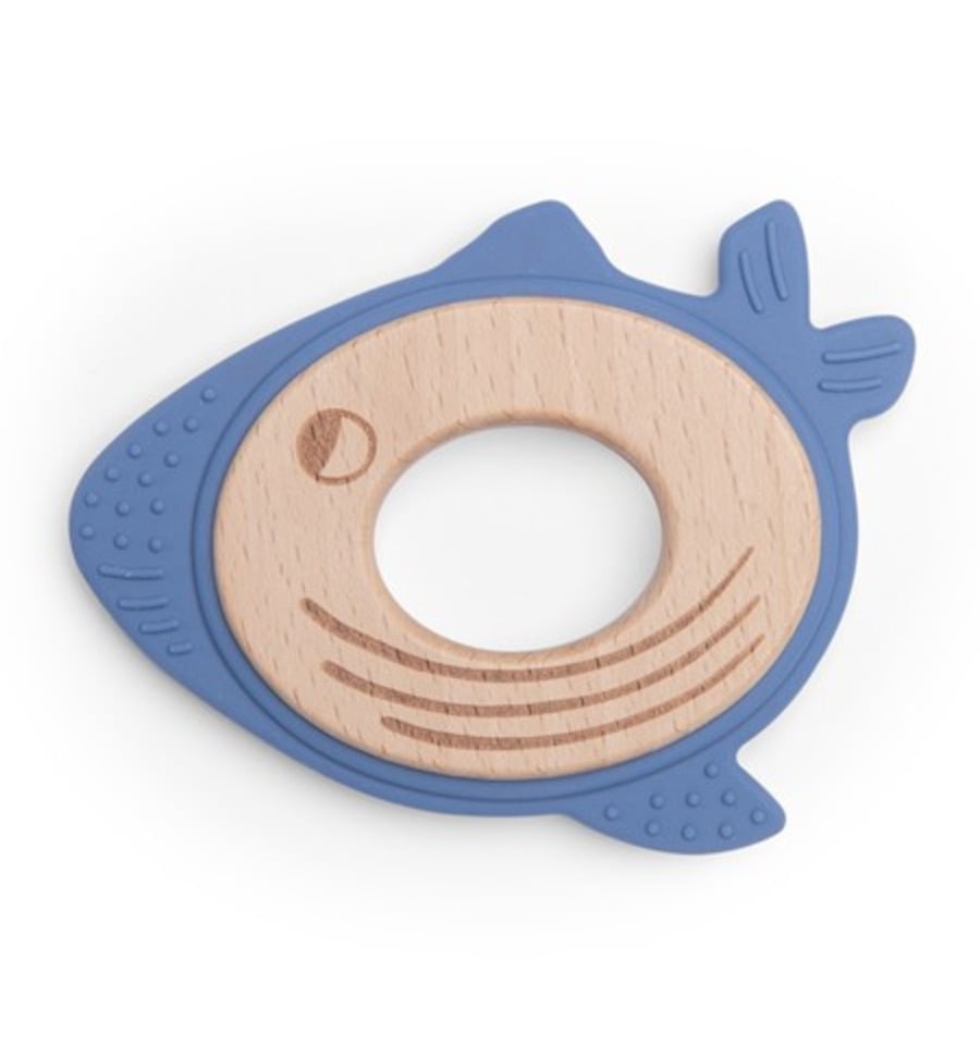 Whale teething ring made of wood and silicone