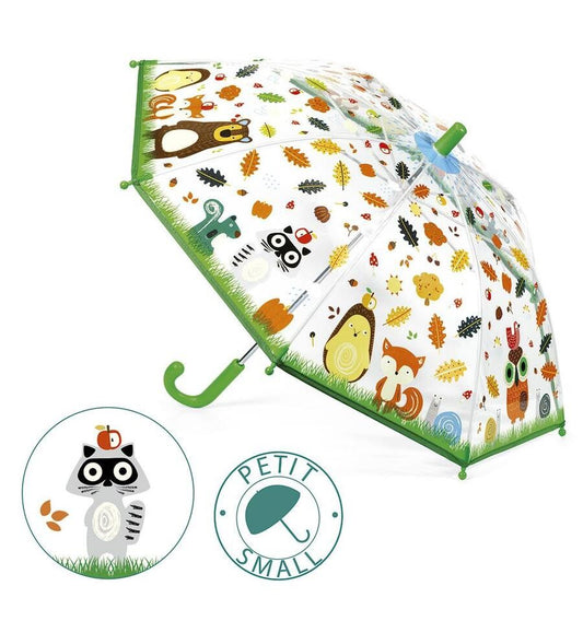 Paraguas pequeño transparente de animales del bosque