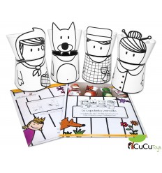 Set de cartró - Marionetas de cartón reciclado, diseño Caperucita