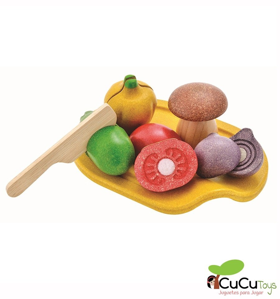 Juego de frutas y verduras de corte de madera para niños, juego de juguetes  de comida con cuchillo de madera y bandeja, juguetes de aprendizaje para