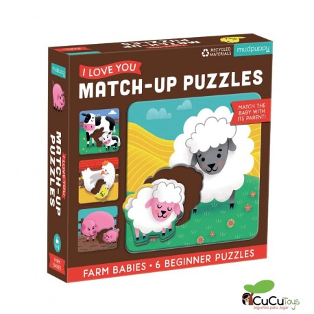 MudPuppy - Relaciona y encaja - Bebés de la Granja, 6 puzzles de 2 piezas