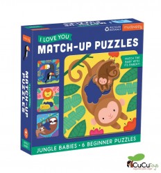 MudPuppy - Relaciona y encaja - Bebés de la Jungla, 6 puzzles de 2 piezas
