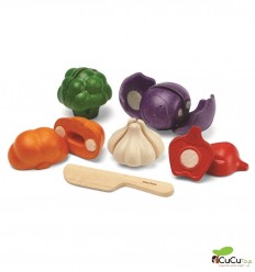 Plantoys - Set de 5 vegetales de colores, juguete de madera