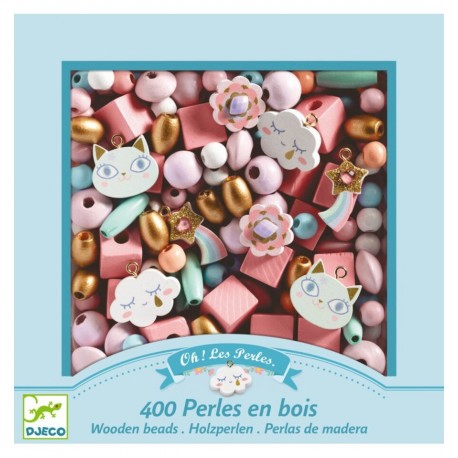 Djeco - 450 perlas de madera - Arcoíris