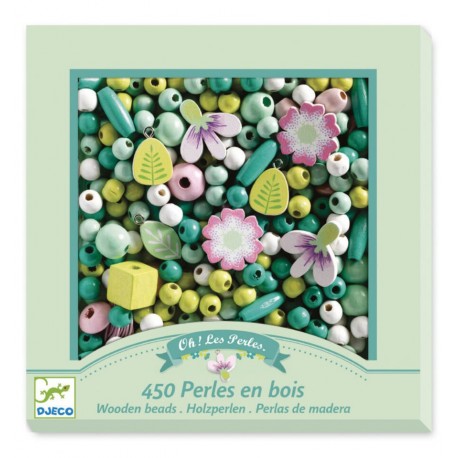 Djeco - 450 wooden beads - Flowers and foliage