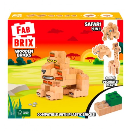 Fab Brix - Safari 4 em 1, brinquedo de construção em madeira