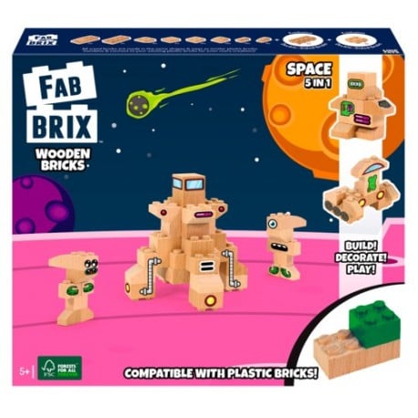 Fab Brix - Espácio 5 em 1, brinquedo de construção em madeira