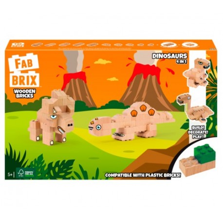 Fab Brix - Dinosaurs 4 in 1, wooden construction building blocks