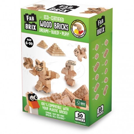 Fab Brix - Natural Eco-Pack, juguete de construcción de madera