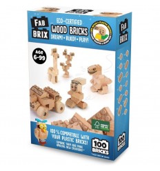 Fab Brix - 100 Natural Eco-Pack wooden construction building blocks