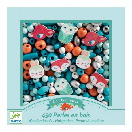 Djeco - 450 perlas de madera - Animalitos