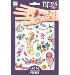 Djeco - Tatuajes calcomanías Plumas de color