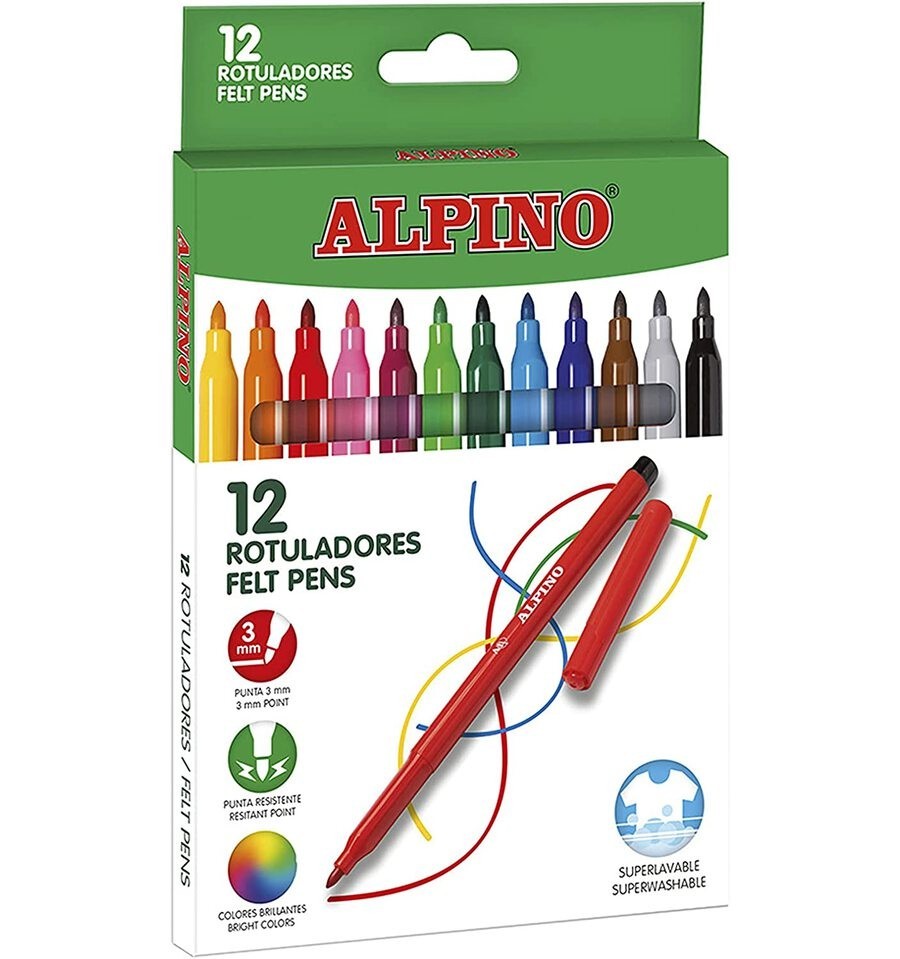 Estuche 12 rotuladores finos de colores - Alpino - Cucutoys