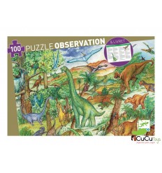 Djeco - Dinosaurios, puzzle 100 pz + poster + libro educativo