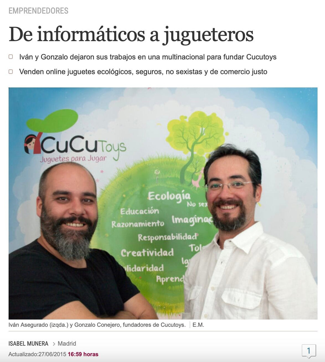 Fundadores de Cucutoys mostrando juguetes no sexistas y seguros en tienda online de juguetes educativos