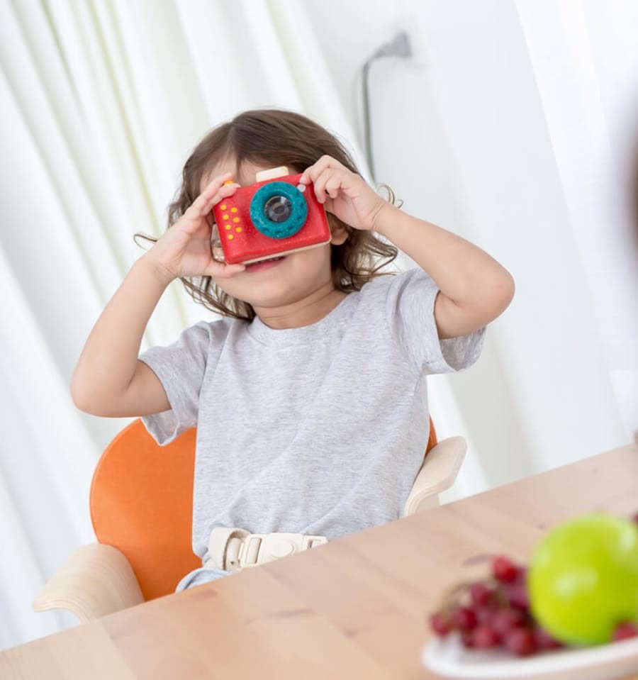 Cámara de fotos, juguete de madera