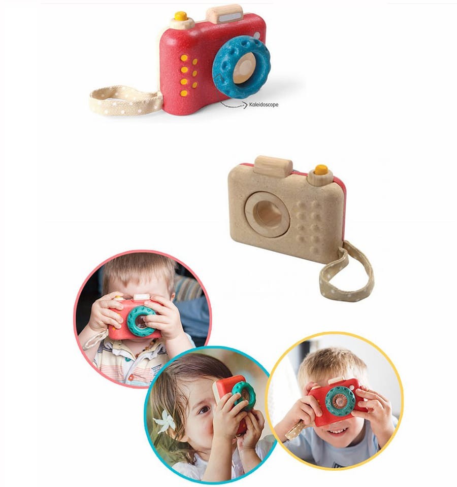 Cámara de fotos, juguete de madera