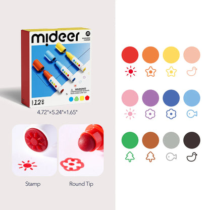 Washable stamp markers with round tip (12 colors)