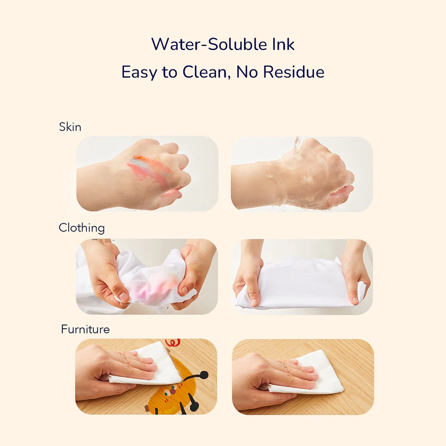 Washable stamp markers with round tip (6 colors)