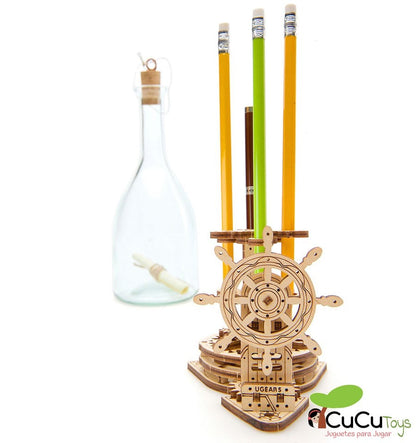 Porta-lápis de leme, kit de madeira 3D