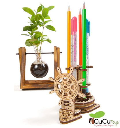 Porta-lápis de leme, kit de madeira 3D