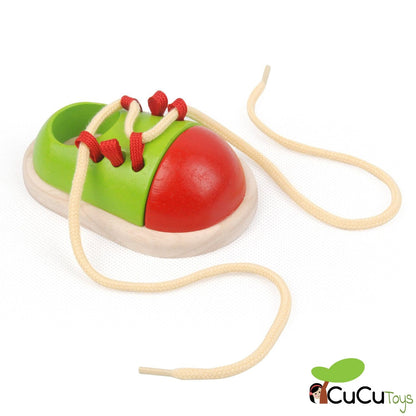 Amarre seu sapato, brinquedo de madeira