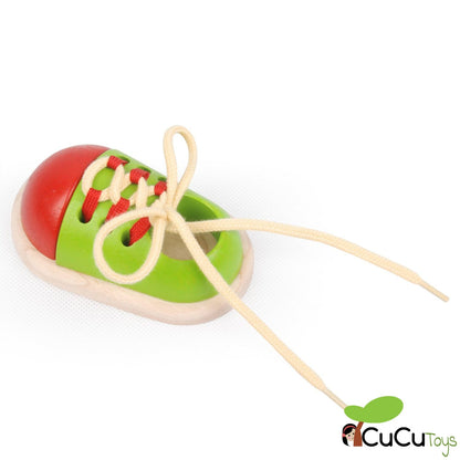 Amarre seu sapato, brinquedo de madeira