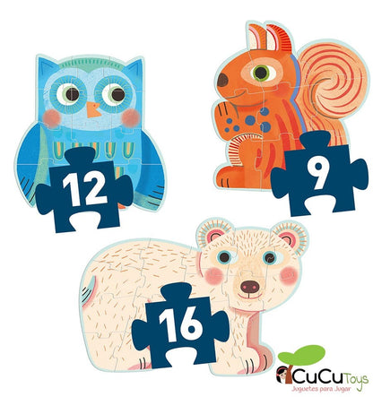 En el bosque, puzzle evolutivo 9-12-16 piezas