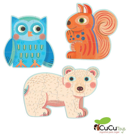 En el bosque, puzzle evolutivo 9-12-16 piezas