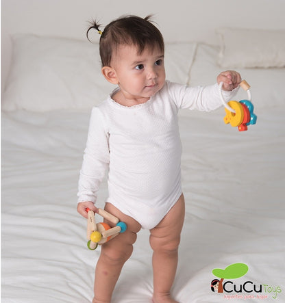 Rattle keychain, wooden toy