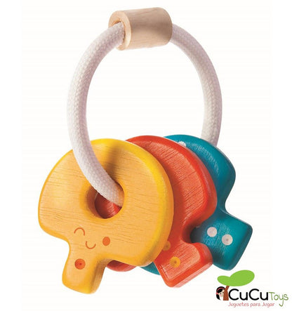 Rattle keychain, wooden toy