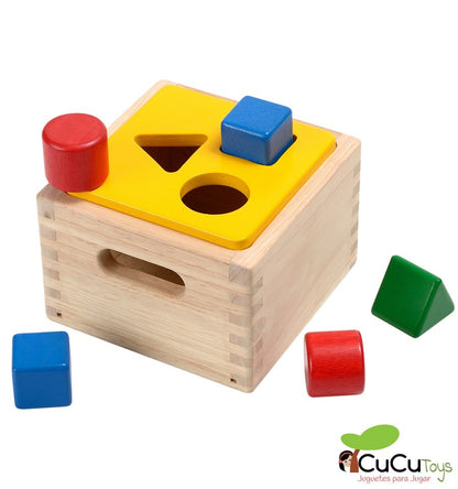 Caja de madera con formas encajables, juguete educativo