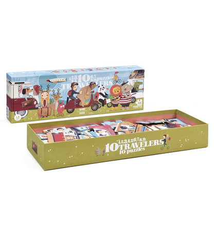10 travelers, Progressive puzzle 1-10 pieces