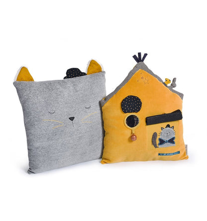 Mustard House Activity Cushion - Les Moustaches