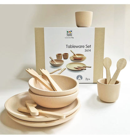 Pratos e talheres de madeira natural, brinquedo de madeira
