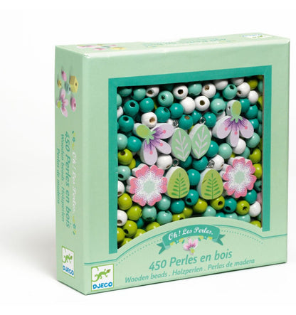450 contas de madeira - Folhas e flores