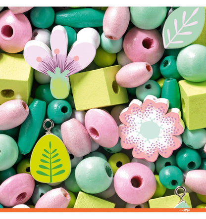 450 contas de madeira - Folhas e flores