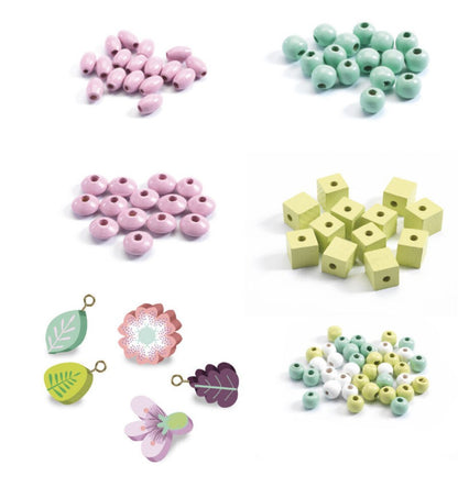 450 contas de madeira - Folhas e flores