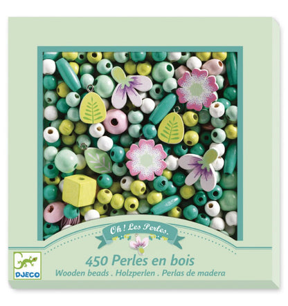 450 contas de madeira - Folhas e flores