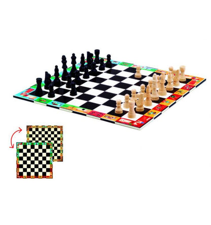 Ajedrez y damas con maletín de viaje