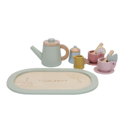 Wooden tea set in pastel colors